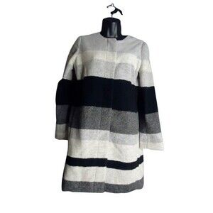 Talbots Color Block Wool Blend Longline Cardigan Coat Petite Black White Grey